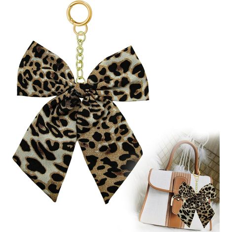 Handbag charm with leopard print bow, trendy accessory with metal clasp Decorative keychain for tote bags, backpacks and car keys, for women and girls (1/5)