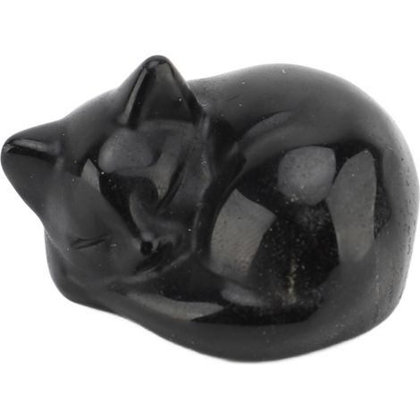 Cat Crystal Statue Compact Multifunctional Cute Crystal Sleeping Cat Decoration for Home Obsidian (Black Stone) (1/5)