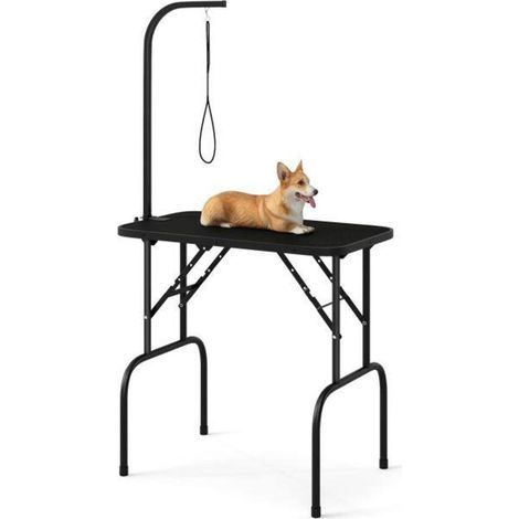 Bras réglable et pieds pliables, table de toilettage pour chien pour bain et coupe, surface antidérapante noire (1/5)