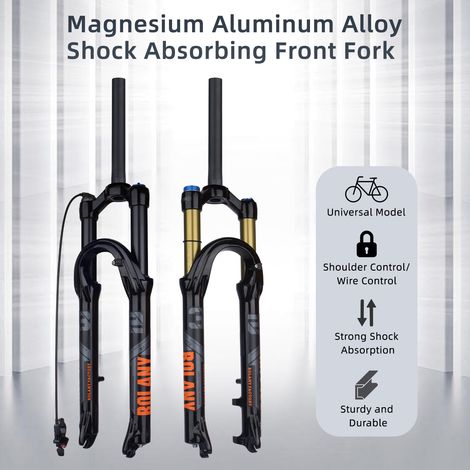 Fourche avant professionnelle à pression d'air en aluminium + alliage de magnésium adaptée aux vélos de 27,5/29 pouces avec verrouillage de commande d'épaule/verrouillage à fil maximum pour pneu XC/AM