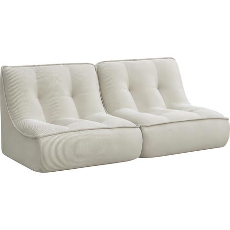 Lot de 2 fauteuils modulable en velours côtelé 160 x 90 x 70 cm écru - Lizy