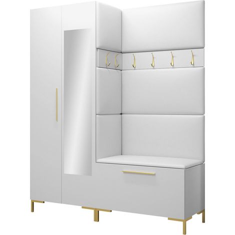 Meuble d'entrée Nomal IX, Faux cuir Soft 017, 196x158x46cm, Disponible, Faux cuir, Stratifié, Murale, À poser