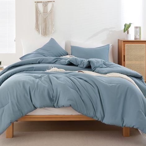 Parure de lit 3 pièces pour garçons et Adolescents Bleu poudré 1 Couette bohème et 2 taies d'oreiller, Parure de lit légère et Douce pour Toutes Les Saisons Lit Double (1/5)