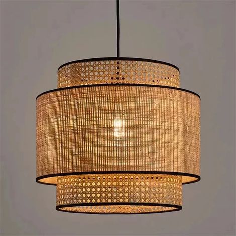 Lustre moderne en rotin de 40 cm, style japonais, lampe en tissu de bambou pour restaurant, chambre à coucher, salon, Asie du Sud-Est, lumière LED sans ampoule (1/5)