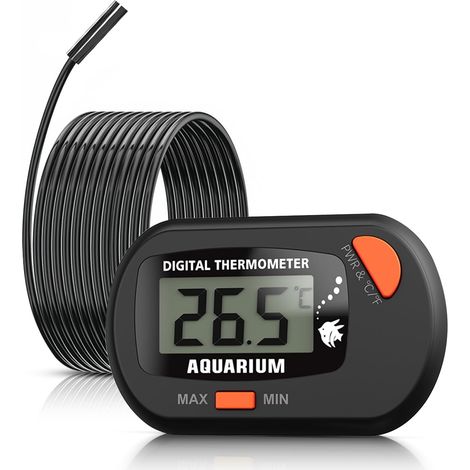 Thermomètre Aquarium avec sonde et ventouse, Thermomètre d'aquarium numérique LCD de température de l'eau pour aquarium, reptile marin, terrarium (Noir-1 pièce) (1/5)