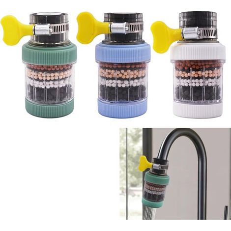 Ensemble de 3 filtres à eau pour robinet - Filtre à eau au charbon actif pour usage domestique - Blanc - vert - bleu (1/4)