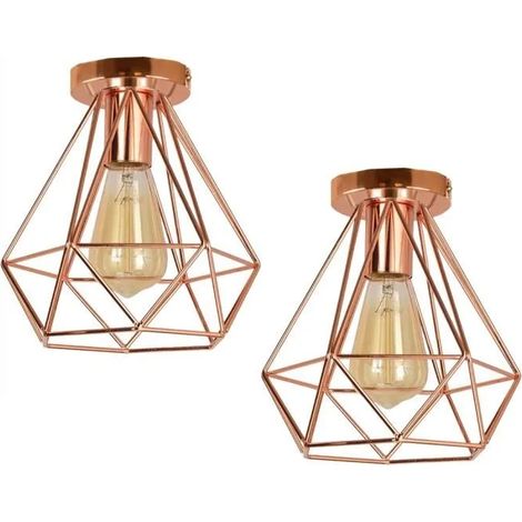 U-Do Plafonnier en Métal Or Rose E27 2Pcs Vintage Lampe de Plafonde éclairage Industriel pour Cuisine Couloir Salon (1/4)