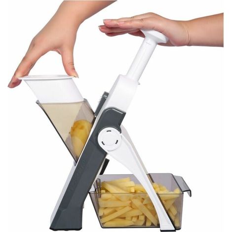 Multifunktionaler Gemüseschneider: Scheiben, Julienne, Würfel, Pommes frites. Klinge aus Edelstahl. Zwiebeln, Karotten, Kartoffeln, Tomaten, Obst – grau. (1/3)
