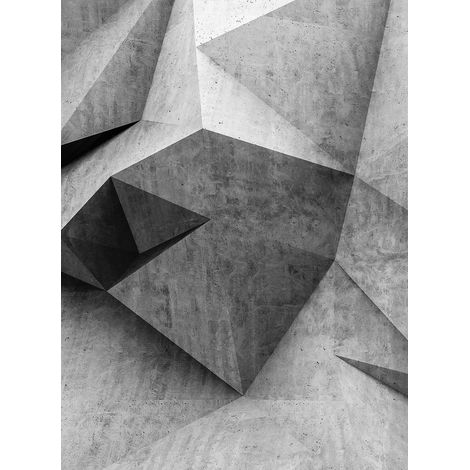 Papier peint panoramique noir et blanc formes géométriques | Tapisserie panoramique graphique effet abstrait | Papier peint panoramique design 3d - 192 X 260 cm (4 pièces) (1/2)