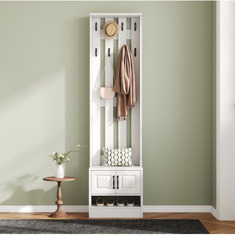 Mueble almacenaje alto con zapatero y perchas blanco OKMYHOME (1/5)