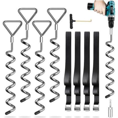 Lot de 6 piquets d'ancrage au Sol pour Trampoline – Ancrage au Sol avec 6 Sangles (Longueur 2,5 m) – Les piquets Heavy Duty résistent au Vent élevé, idéal pour Trampoline en Plein air (1/3)