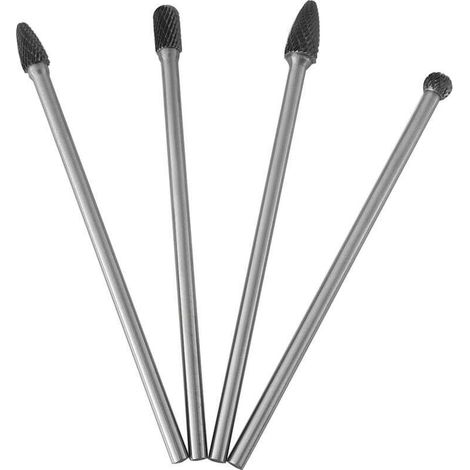 4 Pièces 6mm Tige Carbure Cémenté Fraise Rotative Longue 6mm Limes Rotatives Double Coupe Fraise Ensemble Outil de Travail des Métaux (1/4)