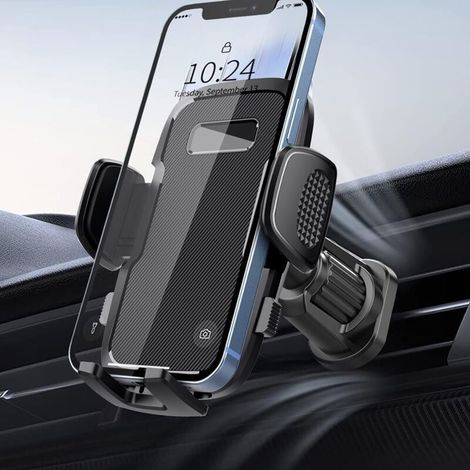 Support Téléphone Voiture [Clip de Qualité Militaire] porte Voiture telephone Rotatif à 360 Degrés pour Grille D'aération de Voiture Support GPS Voiture pour Smartphone iPhone Android Noir