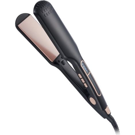Fer à lisser et à friser multifonctionnel - Professionnel en céramique - Réduit les frisottis - Lisse et brillant - Outil de coiffage chauffant - Noir (1/5)
