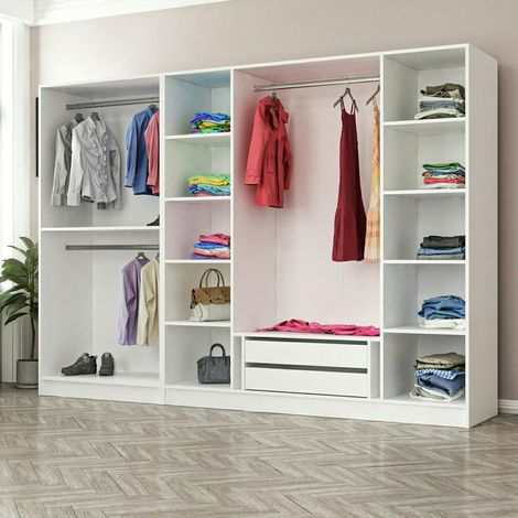 Armoire dressing ouvert blanc 3 portants 190 cm BYRON