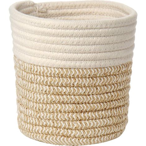 Panier en corde de coton tissée de 15 x 15 cm pour pots de fleurs d'intérieur en corde de jute pour plantes, jouets, travaux manuels, décoration d'intérieur moderne (1/5)
