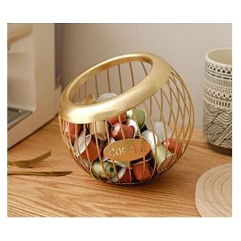 1 - Corbeille à fruits dorée - Panier de rangement pour capsules de café - Idéal comme décoration sur une table basse ou un comptoir d'hôtel - Or (1/4)