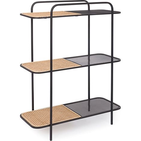 Libreria "Elyot" struttura in acciaio verniciato piani in MDF e rattan per interno -100 cm (1/4)