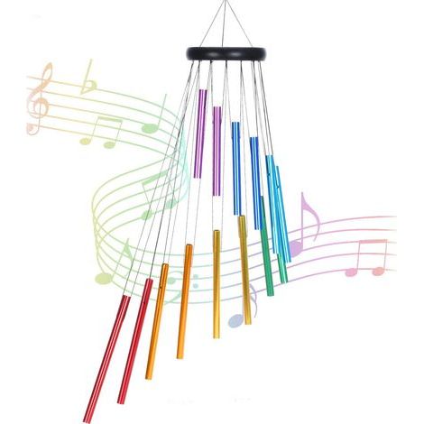 Windspiel für den Außenbereich, 14-Röhren-Aluminium-Windspiel, Baumdekorations-Windmühle für den Garten im Freien oder in Innenräumen (Farbe) (1/5)