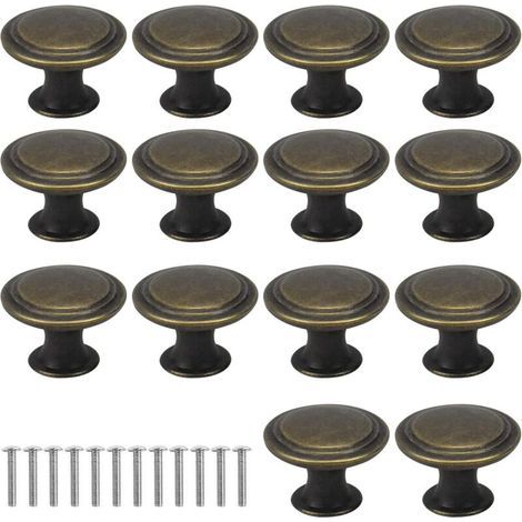 16 pièces de poignées de tiroir vintage 29mm poignées de tiroir en bronze rondes poignées d'armoire en laiton poignées de porte table de chevet poignées de meubles avec vis (1/4)