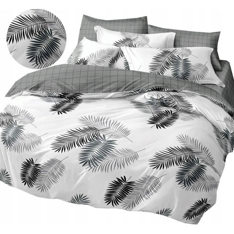 Juego de cama de 3 piezas de 160x200 cm + fundas de almohada, estampado de hojas de satén de algodón (1/5)