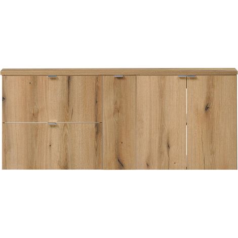 Set Sottolavabo NEWPORT Mobile a 2 Cassetti Armadio Stretto Armadio a 2 Ante Piano di Lavoro - Effetto Rovere [en.casa]