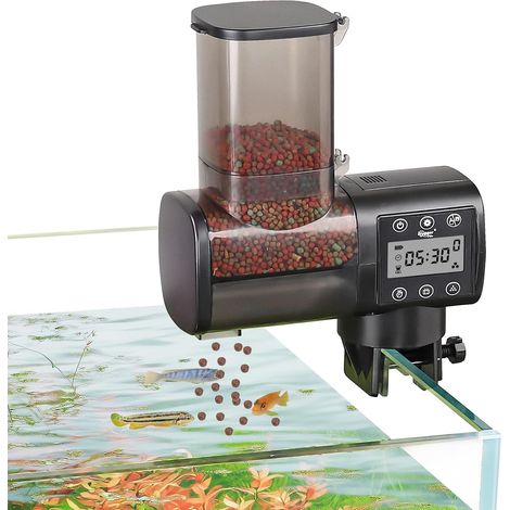 Automatischer Fischfutterautomat, 500 ml automatischer Aquarium-Futterautomat mit LCD-Controller-Display, Koi-Fischfutterautomat für Wochenendurlaub (Batterie nicht enthalten)