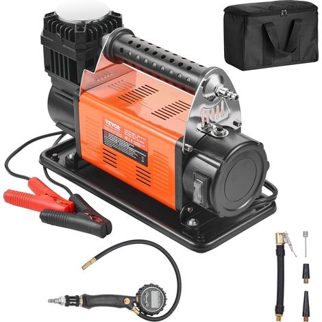 Compresseur d'air robuste 12 V, gonfleur de pneus portable 200 L/min, kit de gonflage de pneus avec manomètre numérique, 10,3 bar avec adaptateurs pour camions, voitures, SUV, 4 x 4, camping-car (1/5)