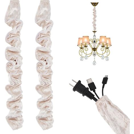 2 cache Chaîne de Lustre Gaine de Câble en Tissu de 1 m Gaine en Velours pour Chaîne de Lampe Électrique Gestion des Câbles de Lustre (Lin) (1/5)