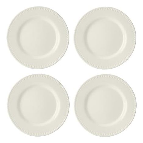Mikasa Cranborne Set de 4 Dessertteller de Gres Creme, für 4 Personen, Set de 4 runde Teller de 21cm - Mikrowelle und spülmaschinenfest.