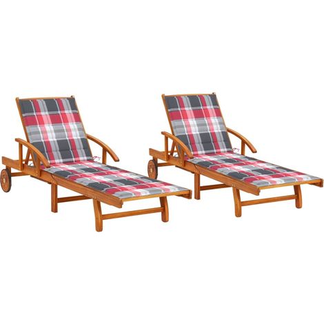 Set di 2 lettini prendisole sedie a sdraio lettini prendisole aiuole da giardino mobili da giardino con cuscini legno massello di acacia 020012058