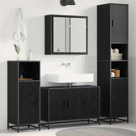 Bathroom Furniture Set 3 pcs Black Oak Engineered Wood vidaXL (1/5)