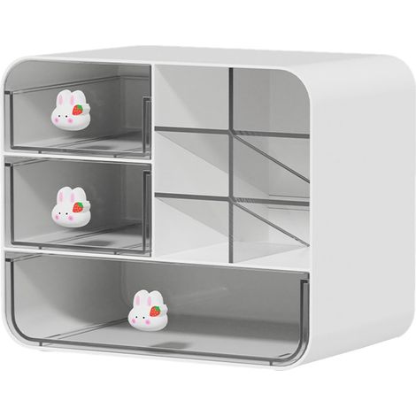 Lntyq Organiseur de bureau avec tiroirs, tiroirs de rangement empilables à 3 niveaux, rangement de maquillage, organisateurs et rangement de bureau, boîte de rangement de bureau pour bureau, école, ma (1/5)