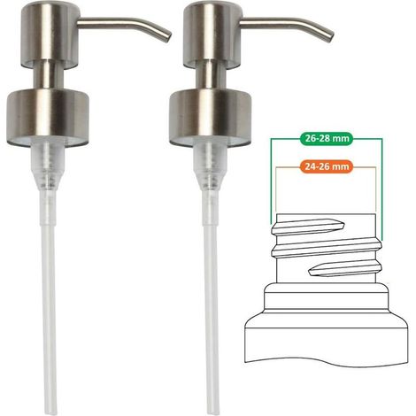 Pompe De Rechange - Acier Inoxydable AISI 304 - Pour Distributeur De Savon Liquide - Filetage 22-24 mm - Tube 10 cm - 2 Pièces (1/5)