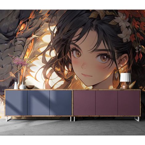 Papier Peint Japonais - Gardienne du Dragon de Feu - 150 x 250 cm (1/2)