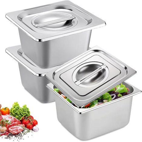 Bacs Inox Alimentaires Lot 3, 17.6x16.2cm Four Rectangulaire, Cuisson Gâteau Gril Pratique (1/5)