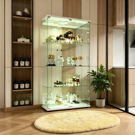 Vitrine vitrée, Vitrine Exposition avec serrure, Vitrine de Collection 2 porte, Armoire vitrée avec LED réglable et 3 étagères , Étagère de Présentation, Protection anti-basculement, Blanc (1/5)