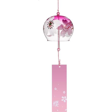 Glas Windspiel Rosa mit Kirschblüten - Japanische Windglocke für Garten & Fenster