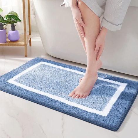 Tappetino da bagno in microfibra - Tappetino antiscivolo per doccia - Pavimento del bagno - Asciugatura rapida e assorbente - 50x75 cm - Blu (1/5)