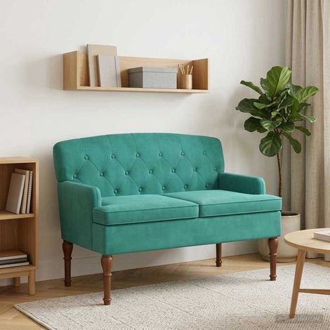 Canapé 2 places capitonné en velours turquoise avec coussin amovible 111 x 65 x 79 cm - PANGIVO (1/5)