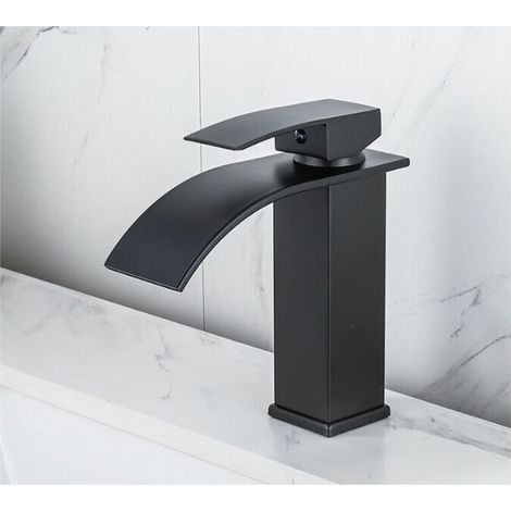 Wasserfallarmatur in Lack, Aufsatzwaschbecken mit Warm- und Kaltwasseranschluss, Toiletten, Badezimmerschränke, Einlocharmatur, Wasserfall-Waschtischarmatur, schwarze Wasserfall-Mischbatterie, Einloch (1/4)