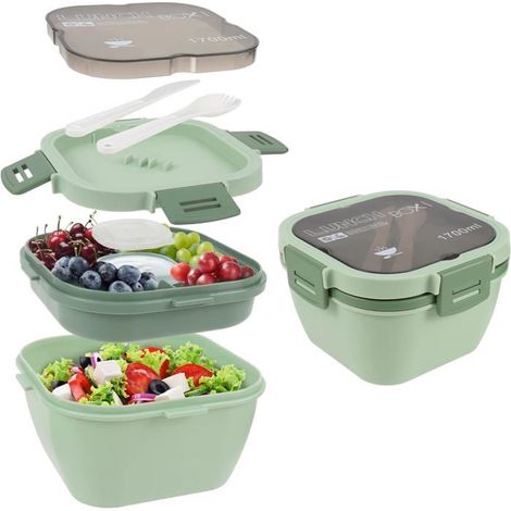 Boîte à Repas à Salade 1700 ML avec Compartiment, Bento Lunch Box Durable Vert (1/4)