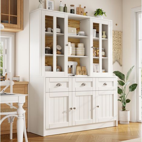 Hoher Buffetschrank 140 x 38,5 x 175 cm aus MDF und Acryl, weiß HAVRYA (1/5)