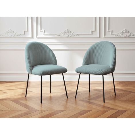 BOBOCHIC - Lot de chaises LALIE tissu velours côtelé et pieds métal noir   Bleu clair (1/5)