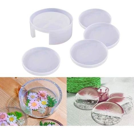 Moule de dessous de verre en résine, 4 moules de dessous de verre en résine et 1 moule de boîte de rangement de dessous de verre, moule en résine époxy pour résine, utilisé pour les dessous de verre D