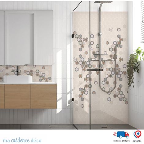 Panneau de douche : Carreaux Ciment Hexagonal 4 - Alu composite - 120 - 245 (1/3)