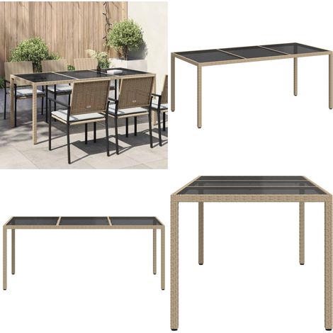 Table de jardin Beige 190x90x75 cm Verre trempé/résine tressée - Table De Jardin - Table Extérieure - Mobilier De Jardin - Table En Résine Tressée - Table Beige - Home & Living (1/5)
