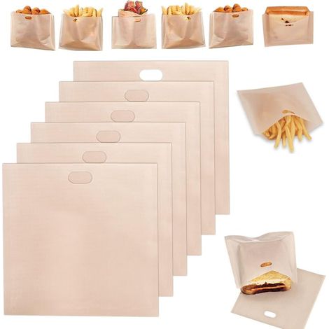 6 PCS Sac pour Grille Pain Réutilisable, Anti-Adhésif pour Sandwich et Snack, Sachet pour Pâtisseries, 16 x 16.5cm (1/5)