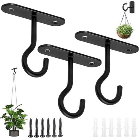 3 Pack Métal Mur Crochet Swag avec Vis et Ancres, Crochets de Suspension pour Paniers Mangeoires à Oiseaux Lanternes Carillons Éoliens (1/5)