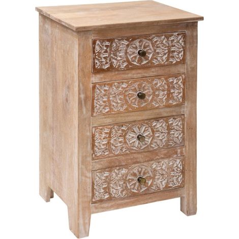 Atmosphera – Chiffonnier 4 tiroirs en bois manguier 80cm – Dimensions L. 50 x l. 40 x H. 80 cm – Facile d'entretien – Couleur naturel (1/5)